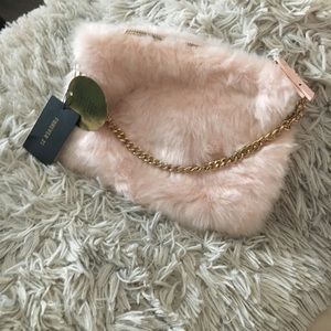 Faux Fur clutch,cross body ,gold chain